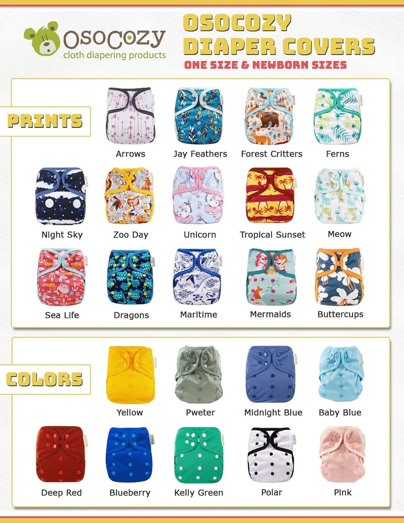 OsoCozy Newborn Reusable Cloth Diaper Covers - Adjustable Snap Fit & Double Leg Gussets for Baby Boys & Girls from 6-12 Pounds. Use with Prefold, Flat or Fitted Cloth Diapers or Snap-in Inserts - Image 1